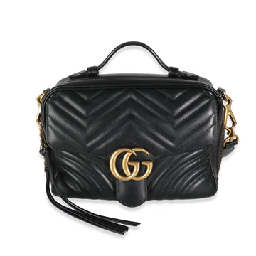 GUCCI Black Calfskin Matelasse Sylvie Web Small GG Marmont Top Handle Bag