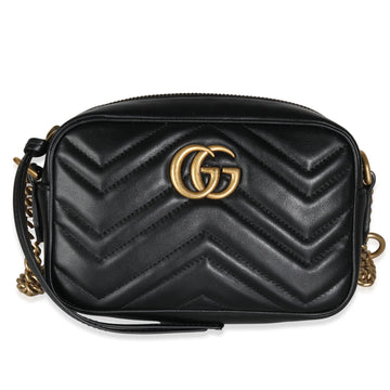 GUCCI Black Matelasse Mini GG Marmont Camera Bag