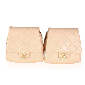 CHANEL 19S Beige Quilted Lambskin Side Packs
