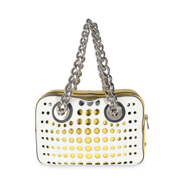 PRADA White Yellow Calfskin City Fori Chain Bag