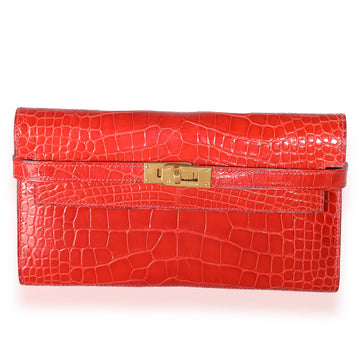 HERMES Geranium Alligator Mississippiensis Kelly Wallet GHW