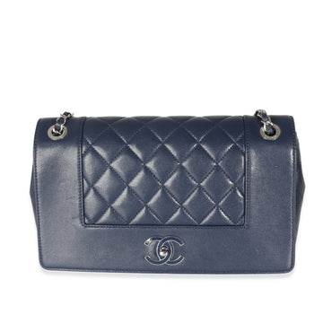 CHANEL Navy Quilted Sheepskin Large Vintage Mademoiselle Flap Bag