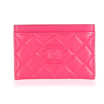 CHANEL Pink Quilted Lambskin CC Diamond Stitch Card Case