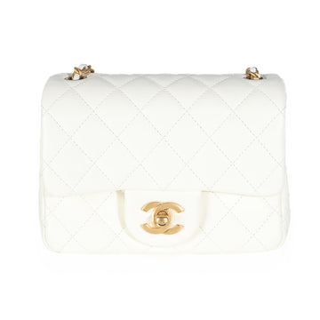 CHANEL White Quilted Lambskin Pearl Crush Mini Flap Bag