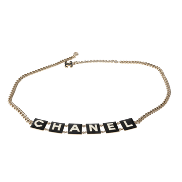 CHANEL 2022 Black & White Enamel Gold Plated Logo Belt