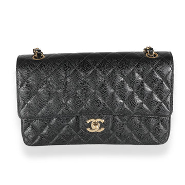 CHANEL Black Quilted Caviar Medium Classic Double Flap Bag