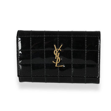 SAINT LAURENT Black Patent Cassandre Small Envelope Wallet