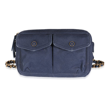 CHANEL Navy Canvas Double Pocket Waist Bag