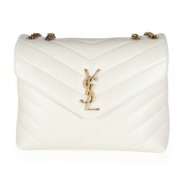 SAINT LAURENT Crema Soft Calfskin Y Quilted Monogram Small Loulou Bag
