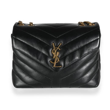 SAINT LAURENT Black Quilted Calfskin Monogram Small Loulou Chain Bag