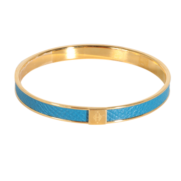 HERMES Kawaii Blue Leather Gold Plated Bracelet