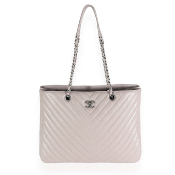 CHANEL Grey Chevron Quilted Aged Calfskin Large Shopping Tote