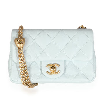 CHANEL 24P Blue Quilted Caviar Sweetheart Crush Mini Flap Bag