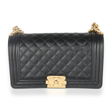 CHANEL Black Quilted Caviar Medium Boy Bag