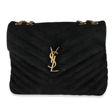 SAINT LAURENT Black Quilted Suede Medium Loulou Bag