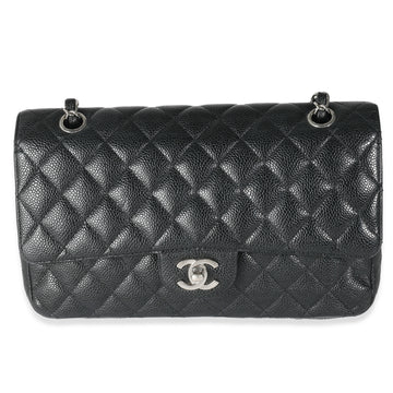 CHANEL Black Quilted Caviar Medium Classic Double Flap Bag