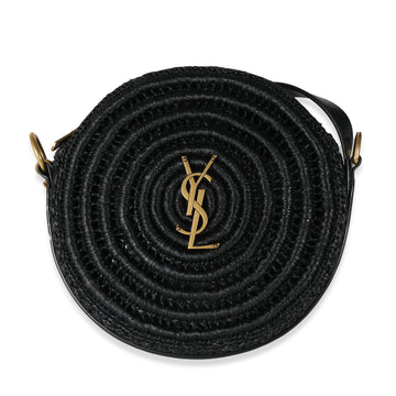 SAINT LAURENT Black Raffia Round Shoulder Bag