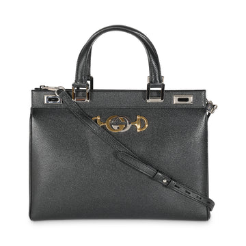 GUCCI Black Pebbled Calfskin Medium Zumi Top Handle Tote