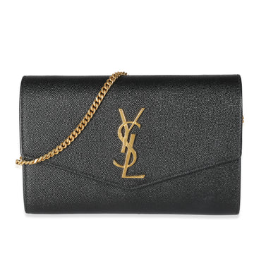 SAINT LAURENT Black Grain De Poudre Uptown Chain Wallet