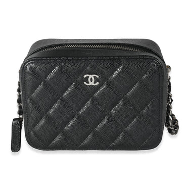 CHANEL Black Quilted Caviar Square Zip Around Camera Bag