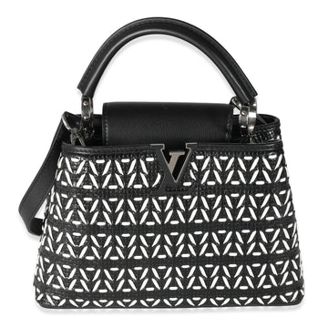 LOUIS VUITTON Black White Woven Calfskin Tressage Capucines BB