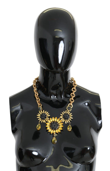 Dolce & Gabbana Women's Gold Brass Chain Crystal Sunlower Pendants Necklace