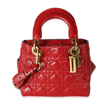 CHRISTIAN DIOR Red Crinkled Patent Cannage Small Lucky Badges My Lady Dior