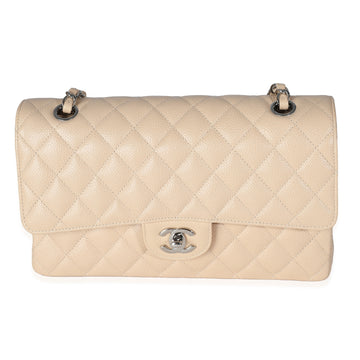 CHANEL Beige Quilted Caviar Medium Classic Double Flap Bag