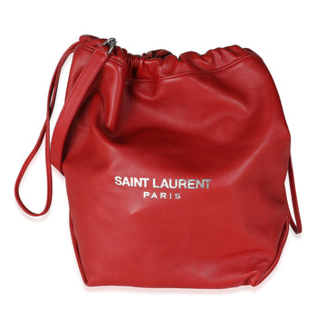 SAINT LAURENT Red Lambskin Teddy Drawstring Bucket Bag