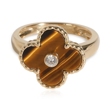 VAN CLEEF & ARPELS Alhambra Tiger's Eye Ring in 18k Yellow Gold 0.05 CTW