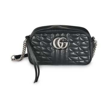 GUCCI Black Matelasse Calfskin Aria Small GG Marmont Shoulder Bag