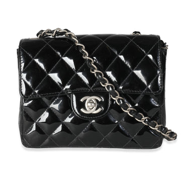 CHANEL Vintage Black Quilted Patent Mini Square Flap Bag