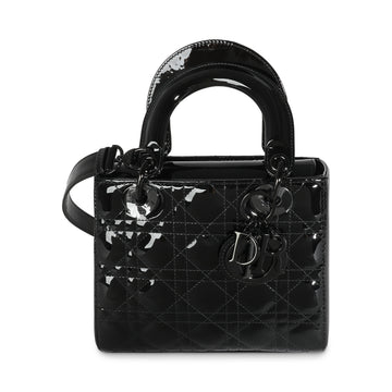 CHRISTIAN DIOR Black Ultraglossy Patent Cannage Small Lady Dior