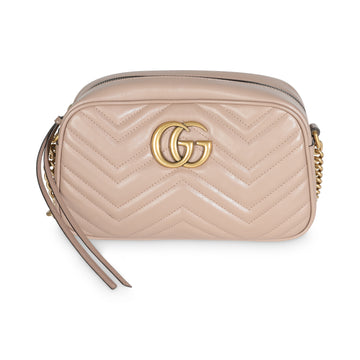 GUCCI Porcelain Rose Matelasse Calfskin Small GG Marmont Shoulder Bag