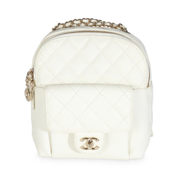 CHANEL White Quilted Caviar Small CC Day Backpack