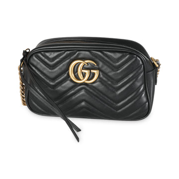 GUCCI Black Matelasse Calfskin Small GG Marmont Shoulder Bag