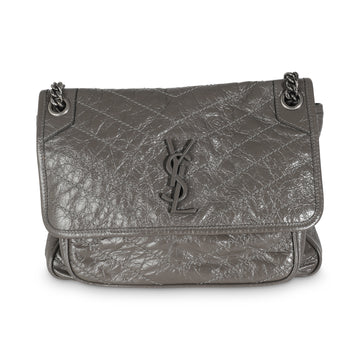 SAINT LAURENT Storm Crinkled Calfskin Matelasse Medium Niki Chain Satchel