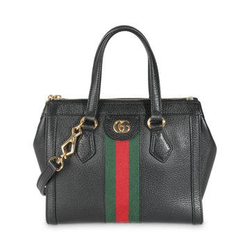 GUCCI Black Textured Calfskin Web Small Ophidia Tote