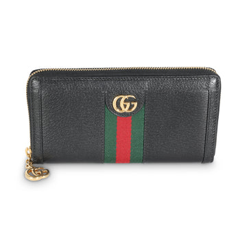 GUCCI Black Calfskin Web Zip Around Ophidia Wallet