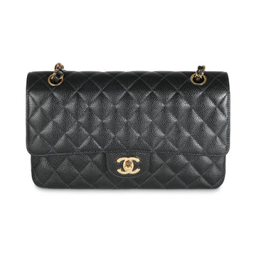 CHANEL 24K Black Quilted Caviar Medium Classic Double Flap Bag