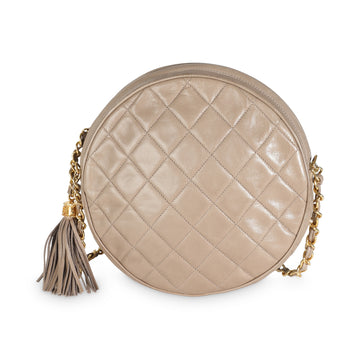 CHANEL Beige Quilted Lambskin Round Tassel Chain Bag