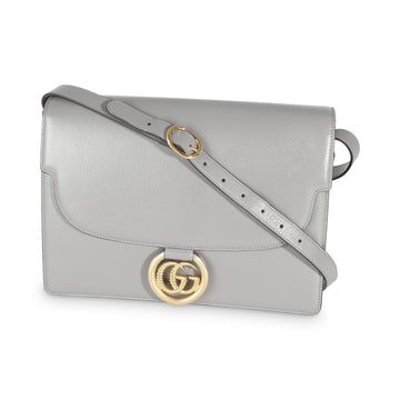 GUCCI Grey Textured Calfskin Medium Torchon GG Ring Shoulder Bag