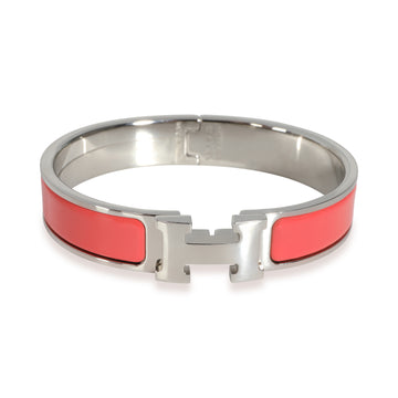 HERMES Clic H Palladium Plated Bracelet in Rouge Corail