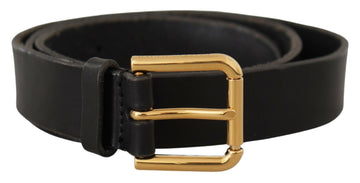 Dolce & Gabbana Men's Black Leather Gold Metal Logo Belt