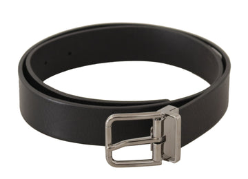 Dolce & Gabbana Men's Black Plain Leather Silver Tone Metal Buckle Belt