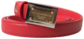 Dolce & Gabbana Women's Red Leather Gold Engraved Metal Buckle Belt