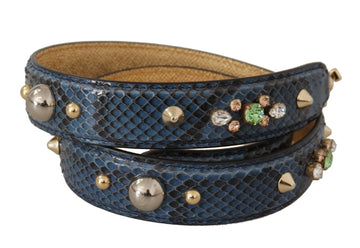 Dolce & Gabbana Women's Blue Exotic Leather Crystals Shoulder Strap