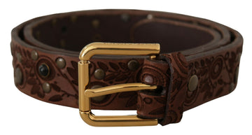 Dolce & Gabbana Men's Brown Calf Leather Embossed Gold Metal Buckle