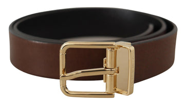 Dolce & Gabbana Men's Brown Classic Leather Gold Tone Metal Buckle Belt