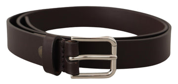 Dolce & Gabbana Men's Dark Brown Calf Leather Logo Metal Buckle Belt
